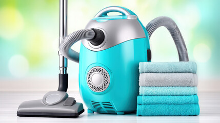 Vacuum cleaner a modern canister vacuum cleaner on a clean carpet in a hallway