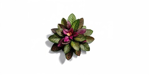 Calathea plant with patterned leaves on a white background, suitable for botanical identification and educational displays