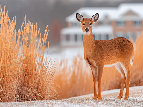 whitetail deer in the snow - Powered by Adobe