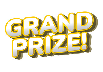 A bold and colorful graphic text that reads GRAND PRIZE! with a 3D effect and shadow, suitable for promotional materials