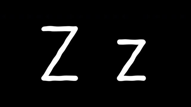 Letter Z uppercase and lowercase scribble animated on transparent background. White alphabet Z messy line motion graphic with alpha channel.