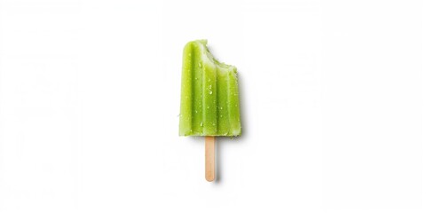 Bitten green fruit popsicle on background, fruit preservation and freshness for food safety testing
