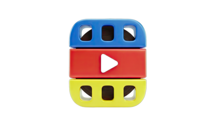 Colorful Stacked Blocks with Play Button Icon on White Background