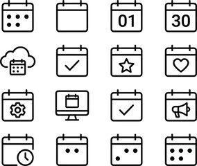 Time Management, Date Scheduling, Calendar, and Global Location Address Outline Icons Set. Clock Pin Pointer Map Symbol Vector Illustration Collection.