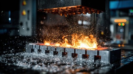 Dynamic scene of heatassisted extrusion setup where tough metals transform under controlled temperature illustrating advanced manufacturing techniques.