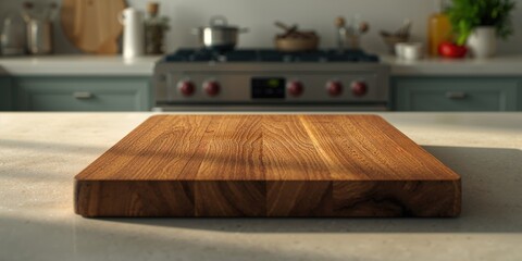 Detail of a wooden chopping surface in a kitchen setting, highlighting food prep efficiency