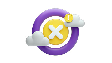 Purple Circle with X, Coin, and Clouds