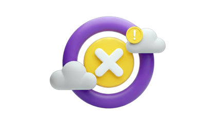 Purple Circle with X, Coin, and Clouds