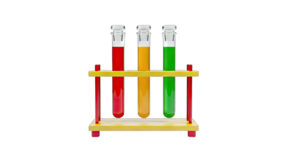 Colorful Test Tubes in a Rack on White Background