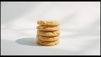 Almond cookies arranged on a plain white background, suitable as a bakery display background