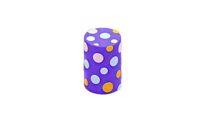 Purple Cylinder with Colorful Polka Dots on White Background