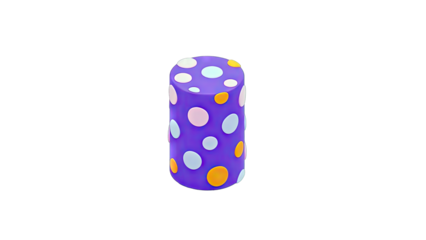 Purple Cylinder with Colorful Polka Dots on White Background