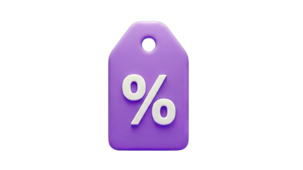 Purple Discount Tag with Percentage Symbol on White Background