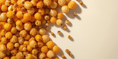 Physalis berries arranged as a colorful food background for culinary design, vibrant textures