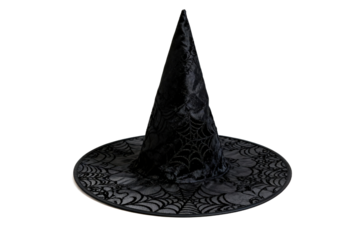 Black witch hat with spider web pattern for Halloween decoration