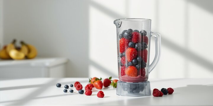 Making a smoothie with fresh fruits in a blender jar, healthy lifestyle choices - Powered by Adobe