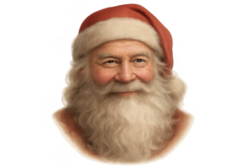 Santa claus smiling portrait illustration on transparent background depicting christmas joy and holiday spirit