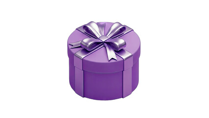 Purple Gift Box with Silver Ribbon on White Background