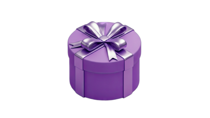 Purple Gift Box with Silver Ribbon on White Background
