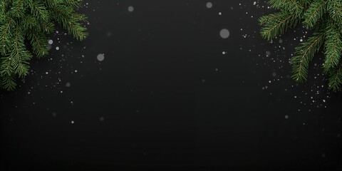 Black background with snowflakes and fir branches used for holiday greeting cards, seasonal decoration, and festive design, Christmas and New Year