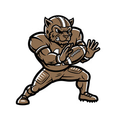 Brown Wildcat Football Player Mascot Illustration.