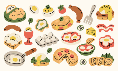 Egg breakfast doodle clipart set