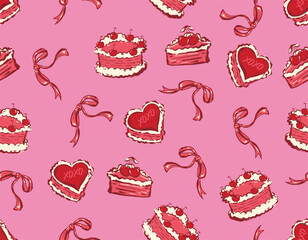 Seamless pattern Valentine Love Theme  Trendy Romantic  Sweet background with Hand Brushed drawn  Style Design for fashion ,