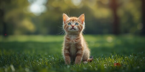 Pet cat attentively observing from a flat surface, highlighting curiosity and focus