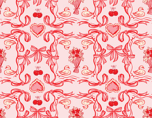 Seamless pattern Valentine Love Theme  Trendy Romantic  Sweet background with Hand Brushed drawn  Style Design for fashion ,
