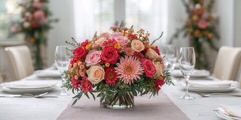 Flower arrangement for a celebration, used as decorative centerpiece during festive events