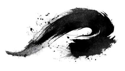 Abstract black ink stroke on white background, dynamic and expressive