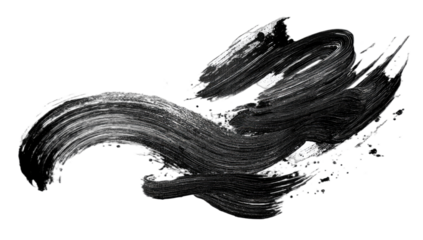 Dynamic black paint brush stroke with textured highlights on a dark background