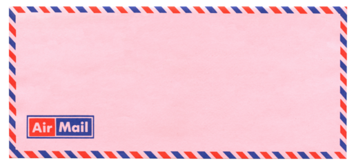 Vintage Blank Pink Air Mail Envelope with Red and Blue Border - Authentic Ephemera - Isolated on White