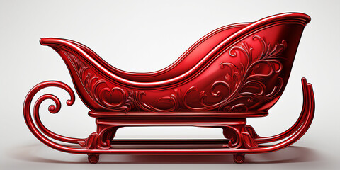 Luxurious red sleigh with carved scrollwork and graceful curves, a striking decorative piece for festive displays, Christmas scenes, or luxury holiday décor collections