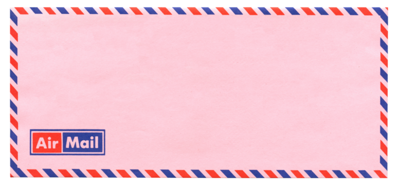 Vintage Blank Pink Air Mail Envelope with Red and Blue Border - Authentic Ephemera - Isolated on White - Powered by Adobe