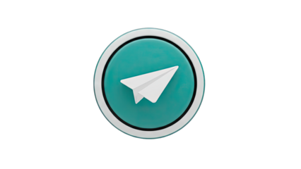 Cyan Circle With White Paper Airplane Icon Inside And White Outline Transparent Background 3d Render