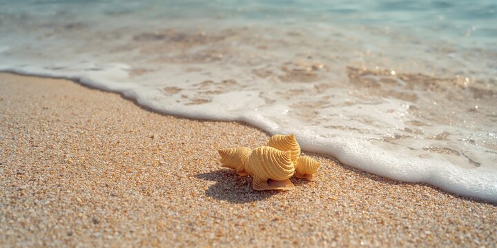 Close-up of cockleshells scattered on sand, ideal for UI backdrop in coastal-themed interfaces, World Oceans Day