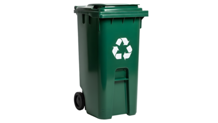 Green recycling bin isolated on transparent background