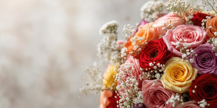 Colorful wedding bouquet detail, suitable for floral design layouts, World Floral Day - Powered by Adobe