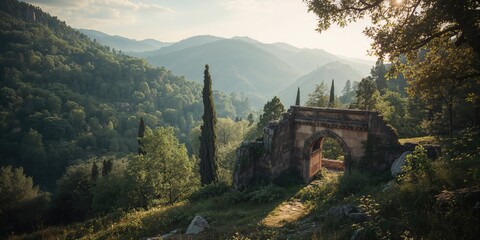 Historical ruins located in a region with natural landscape, emphasizing preservation efforts