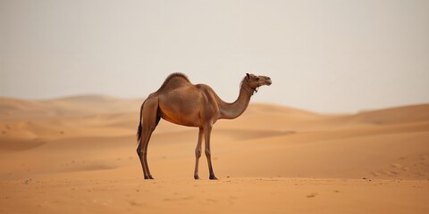 Isolated single hump camel on plain background, useful for layout and design projects