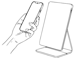 Line art smartphone and tablet illustration