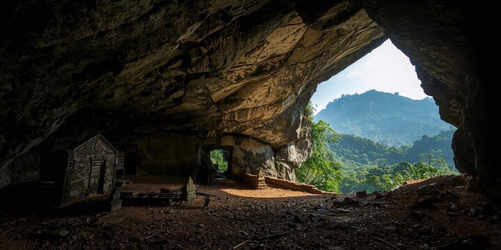 Lod Cave near Pai village with ancient rock graves inside, underground exploration site
