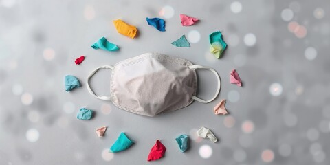 Homemade protective mask made of cloth on gray background, personal health and safety measures