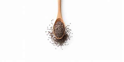 Chia seeds resting on a wooden spoon, highlighting nutrient-rich, plant-based, gluten-free superfood with antioxidants and omega-3, World Malaria Day