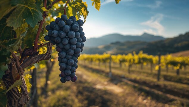Grapevines on a sloped landscape before the Veronese Prealps, emphasizing agricultural activities and terrain features