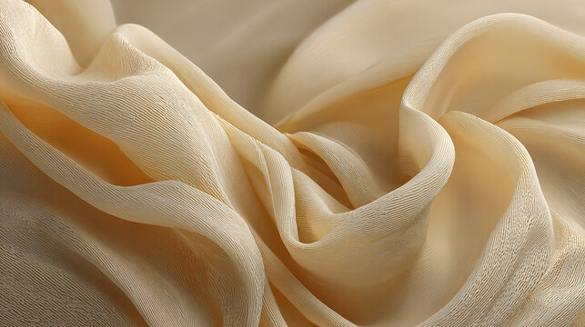 The delicate folds of a soft, flowing silk fabric. The fabric has a luxurious feel and a beautiful, gentle sheen