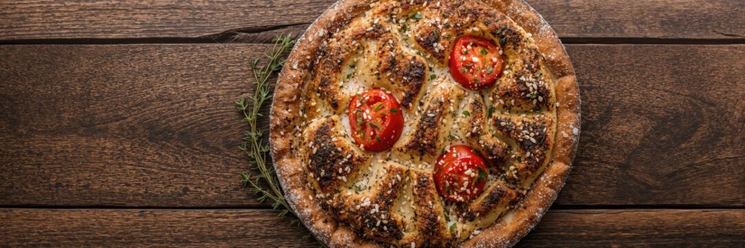 Flatbread with za'atar and sesame seeds, designed for bakery display, Ramadan