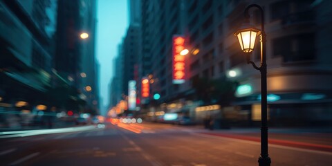 Naklejka premium City street scene with blurred lights as a background for text layout, urban environment, nighttime illumination