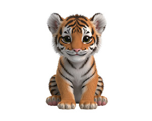 Obraz premium Adorable baby tiger cub with detailed fur texture and captivating golden eyes presented on transparent background